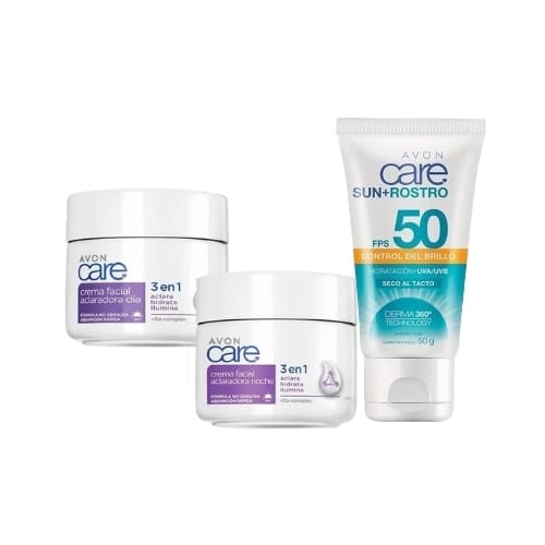 Kit Avon Care Aclarador: Crema de día + Crema de noche + Sun Rostro FPS 50