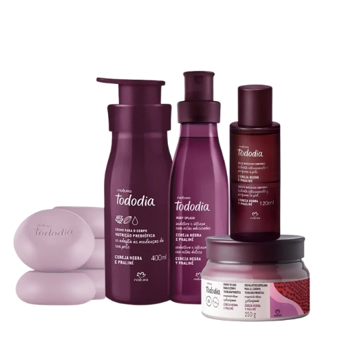 Pack Cereza Negra y Praliné: Jabones + Crema 400 ml + Body Splash 200 ml + Óleo bifásico + Manteca 250 g
