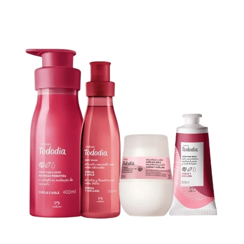 Pack Cereza y Avellana: Body Splash 200 ml + Crema 400 ml + Roll-on 75 ml + Crema de manos 50 g