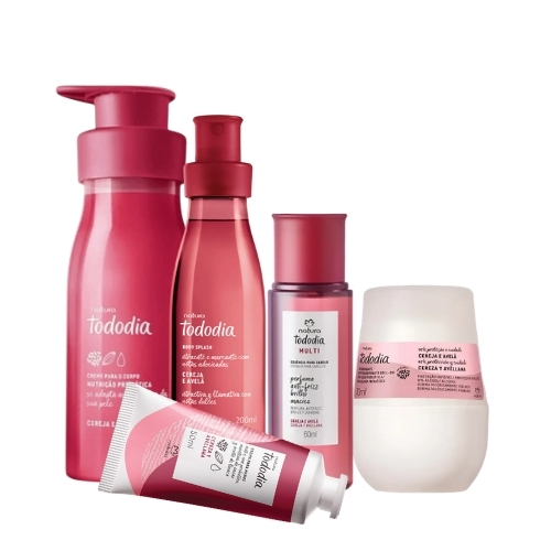 Pack Cereza y Avellana: Crema Corporal + Body + Perfume de Cabello + Roll-On + Crema de manos