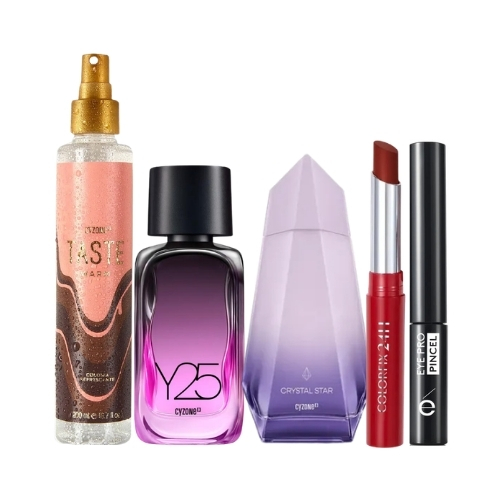 Taste Warm + Y25 + Crystal Star + Labial Barra 24H Pimienta Caliente + Eye pro Pincel